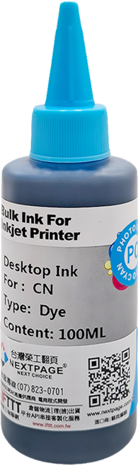 NEXTPAGE 台灣榮工 Canon全系列 Dye ink 副廠可填充染料墨水瓶 100ml, 淺藍色, 1瓶