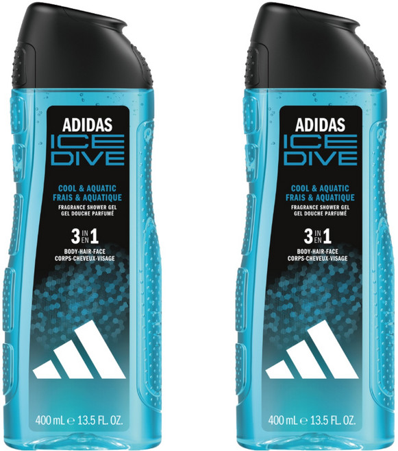 adidas 愛迪達 男性三合一潔顏洗髮沐浴露 超越沁涼, 400ml, 2瓶