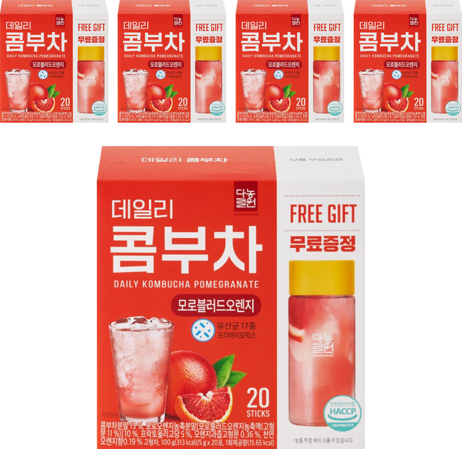 Danongwon 乳酸菌康普茶 + 瓶子 血橙, 20包, 5g, 5盒