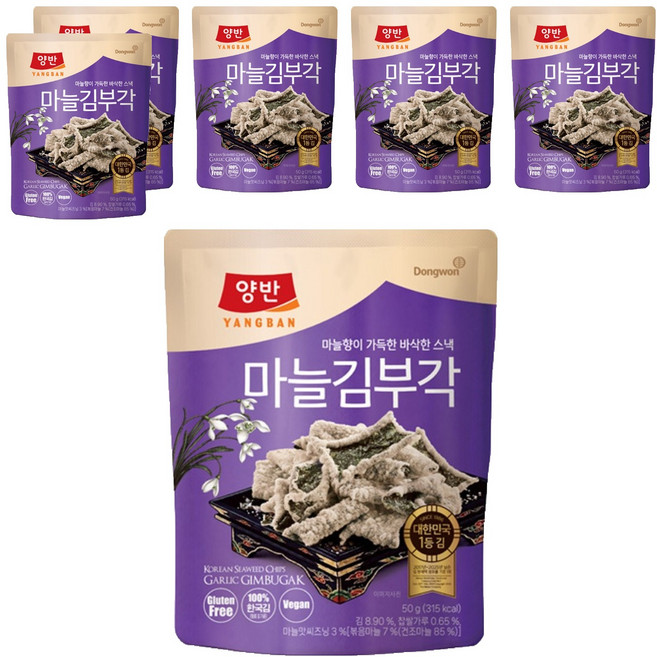 Dongwon 東遠 兩班 蒜味海苔脆片, 50g, 6個