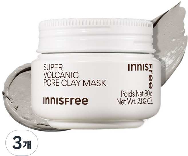 INNISFREE 超級火山泥毛孔清潔面膜 80g, 3個, 1入