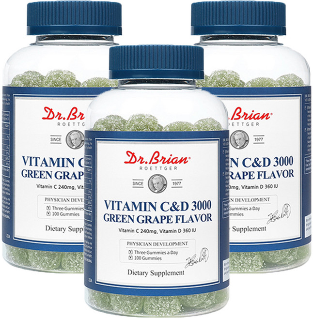 Dr.Brian ROETTGER 維他命C&D3000軟糖 青葡萄口味, 3罐, 100顆