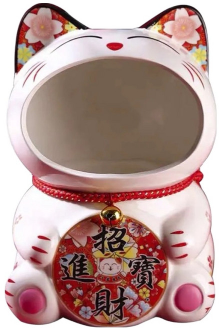MODACore 摩達客 春節開運 圓滿招財進寶紅白款大嘴招財貓擺飾-聚寶盆糖果收納好物, 紅白
