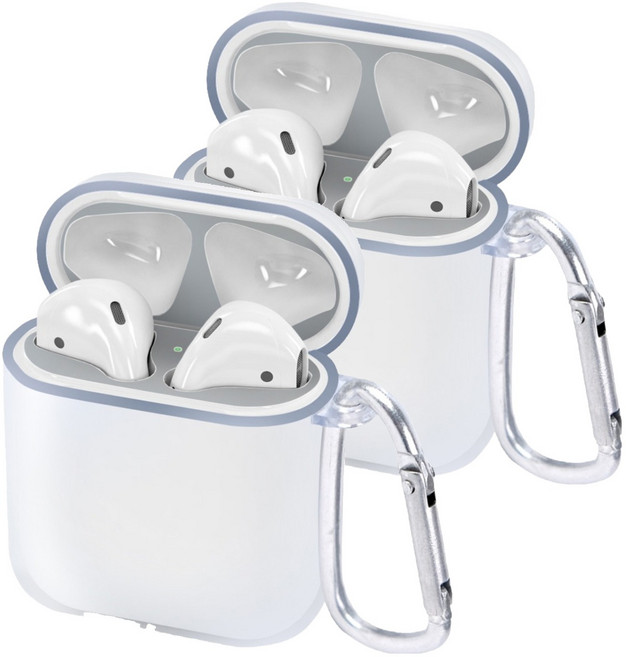 Le Meilleur AirPods 防變色透明TPU保護殼 + 防鐵粉貼紙 + 登山扣組, 2套, 透明, AirPods 1 / 2代