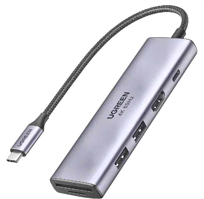UGREEN 綠聯 六合一多功能USB-C集線器 4K 60Hz版, 灰色, 1個