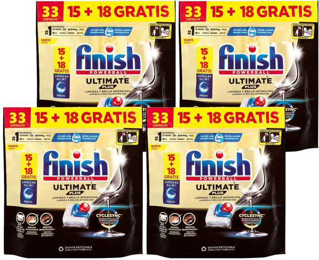 finish ULTIMATE PLUS 極致強效洗碗錠 33顆, 4包, 402.6g