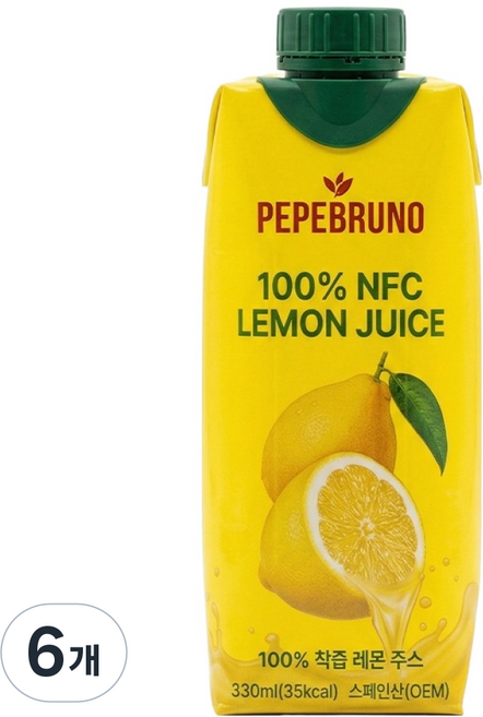 Pepebruno 100% NFC 檸檬汁, 6個, 330ml