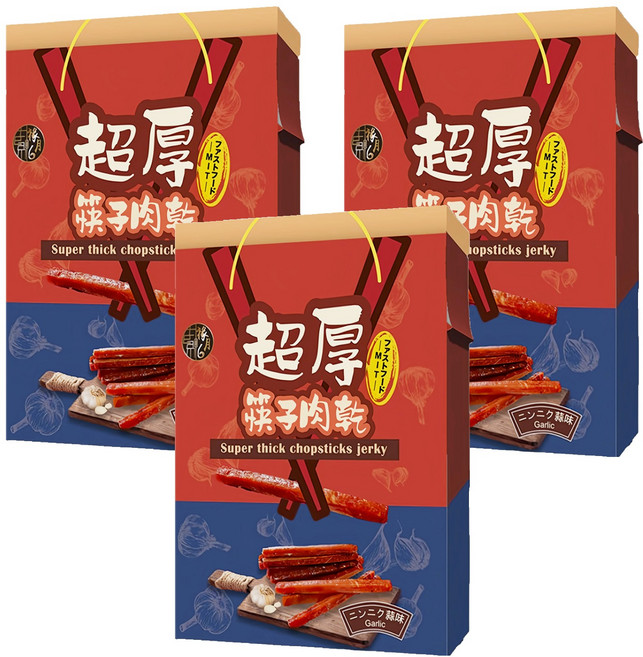 SUNFOOD 太禓食品 超厚筷子肉乾伴手禮盒 蒜味, 240g, 3盒