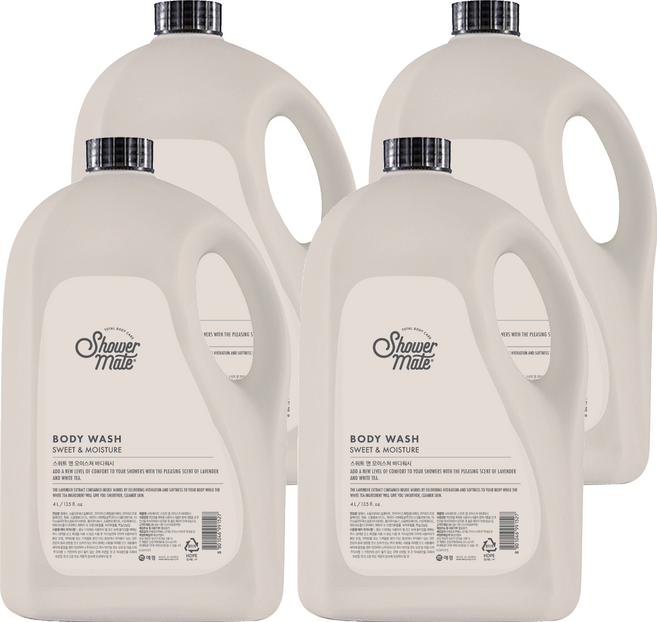 Shower mate Sweet & 滋潤沐浴乳 薰衣草白茶香, 4L, 4個