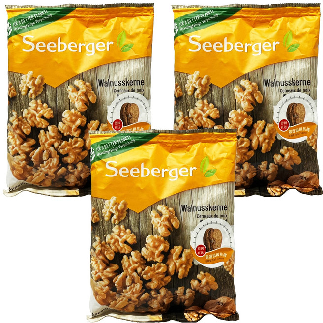 德國 Seeberger 天然核桃仁 德國原裝進口 無烘烤無調味, 150g, 3包