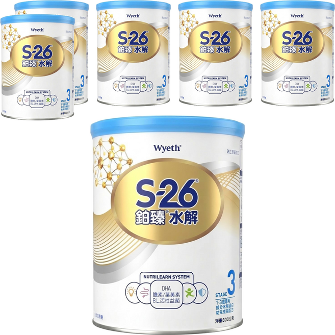 Wyeth 惠氏 S-26 鉑臻水解幼兒成長配方 3號, 800g, 1入, 6罐