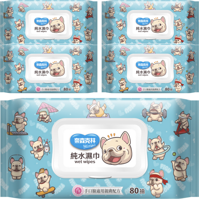 奈森克林 一神家族純水濕巾 掀蓋, 1入, 5包