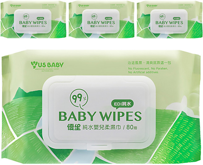 US baby 優生 純水嬰兒柔濕巾 清爽型, 80張, 4包