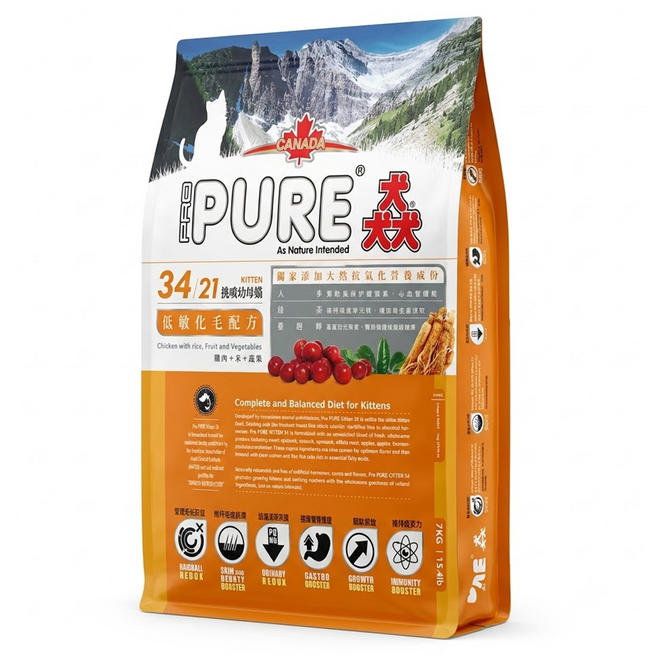 PRO PURE 猋 挑嘴幼母貓乾飼料 低敏化毛配方, 1袋