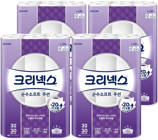 Kleenex 3層棉柔捲筒式衛生紙, 30m, 30入, 4個