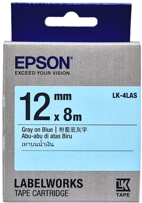 EPSON 台灣公司貨 標籤帶 LK-4LAS 12mm, 粉藍底灰字, 8m