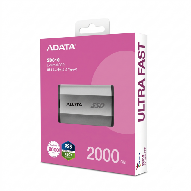 ADATA 威剛 SD810 外接式固態硬碟SSD, 2TB, 銀色