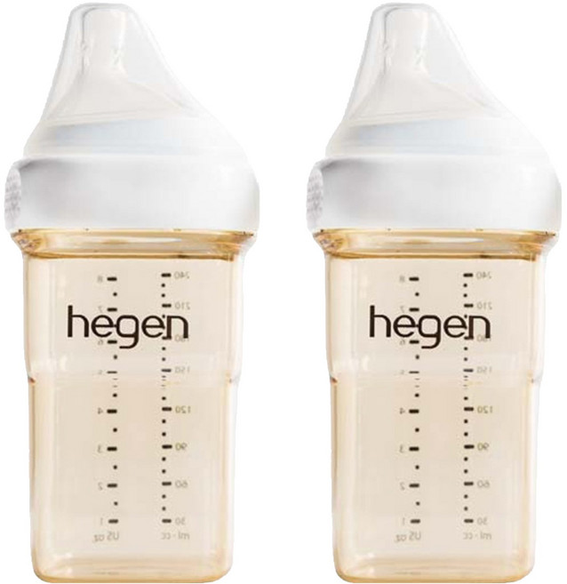 hegen 台灣公司貨 金色奇蹟 PPSU 多功能方圓型寬口奶瓶, 白透明色, 240ml, 2個