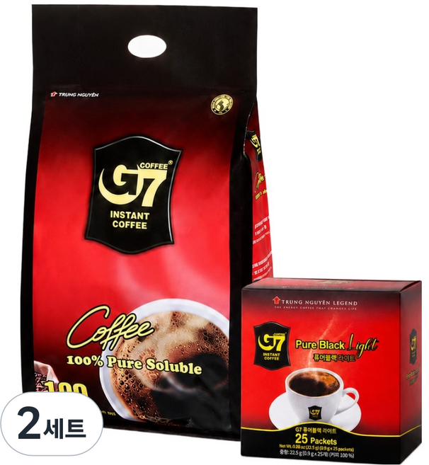 G7 Pure Black 即溶咖啡 2g x 100入 + Pure Black Light 即溶咖啡 0.9g x 25入 組合, 2套