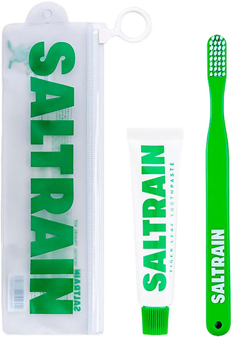SALTRAIN 灰鹽牙膏牙刷旅行組 牙刷 + 牙膏30g + 防水收納袋 積雪草修護, 1組, 30g