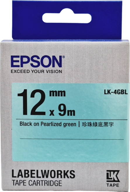 EPSON 台灣公司貨 標籤帶 C53S654419 LK-4GBL 12mm, 珍珠綠底黑字, 9m