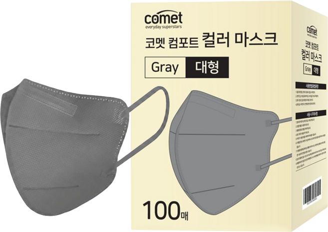 comet 舒適單色鳥嘴型口罩 L, 100片, 1盒, 灰色