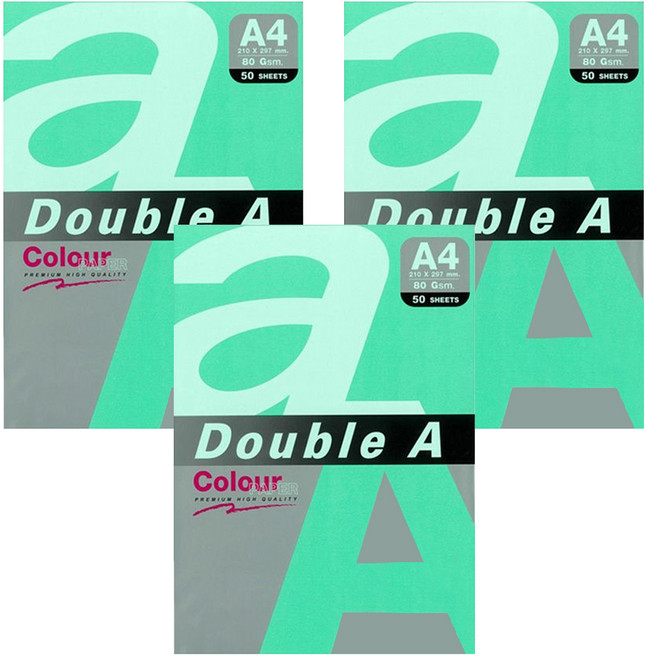 Double A 影印紙 湖水綠 Greenbush 80gsm 50張, A4, 3包