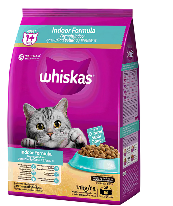 whiskas 偉嘉 1歲以上 室內貓 乾糧, 鮪魚 + 雞肉, 1.1kg, 1袋