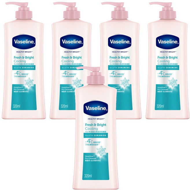 Vaseline 凡士林 涼感水潤透亮潤膚露, 320ml, 5瓶