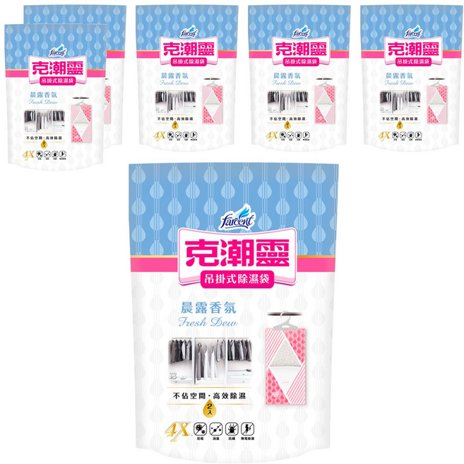 farcent 花仙子 克潮靈 吊掛除濕袋 晨露香氛 2入, 6包