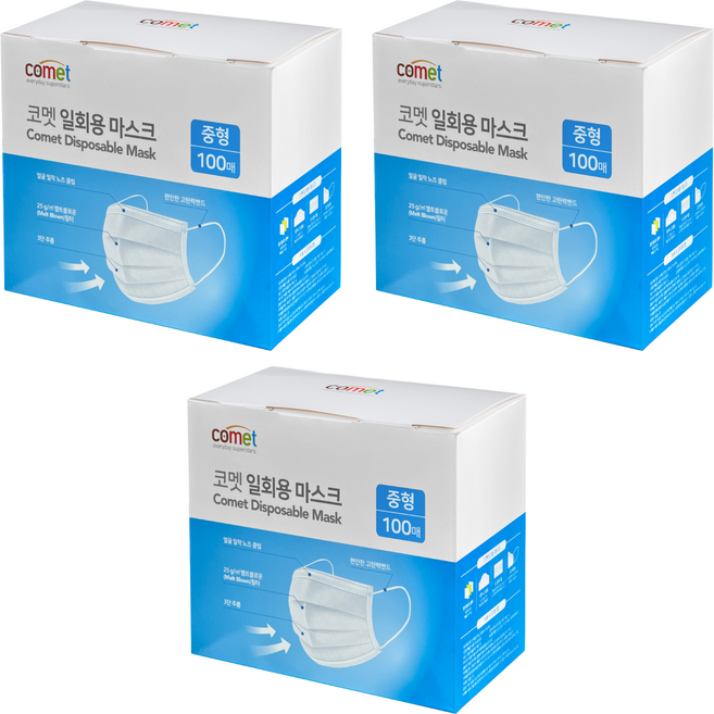 comet 拋棄式口罩, 100片, 3盒, 白色