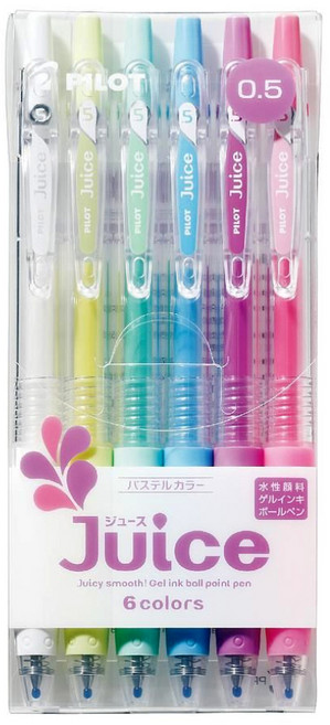 PILOT 百樂 果汁筆0.5 粉彩6色組 LJU-60EF-P-S6, 白+粉黃+粉綠+粉藍+粉紫+粉彩粉紅, 1盒