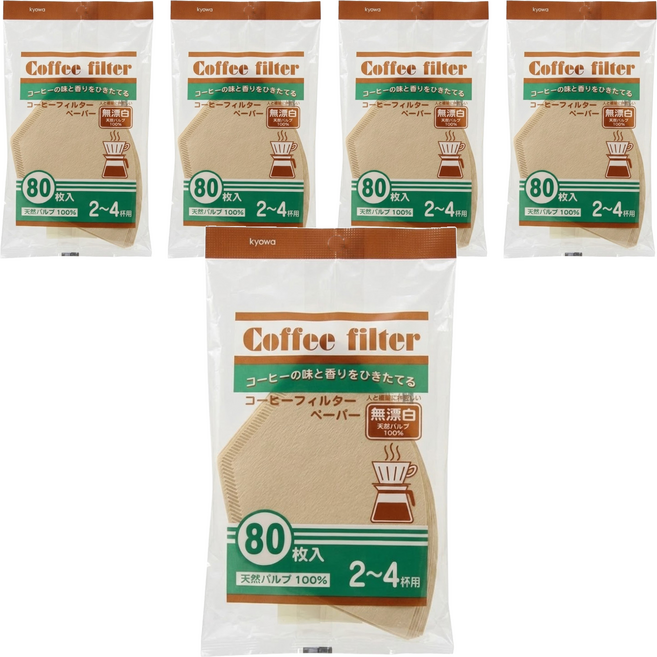 Kyowa 協和紙工 無漂白咖啡濾紙 2~4杯用/2~4人用, 80張, 5包