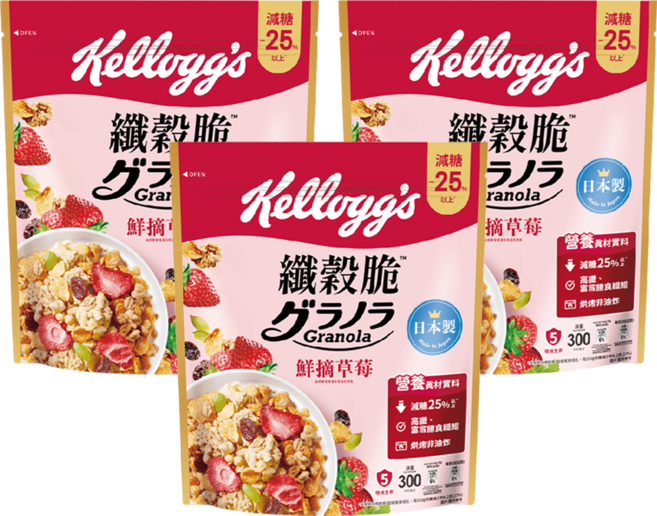 Kellogg's 家樂氏 Granola 纖穀脆 鮮摘草莓, 300g, 3包