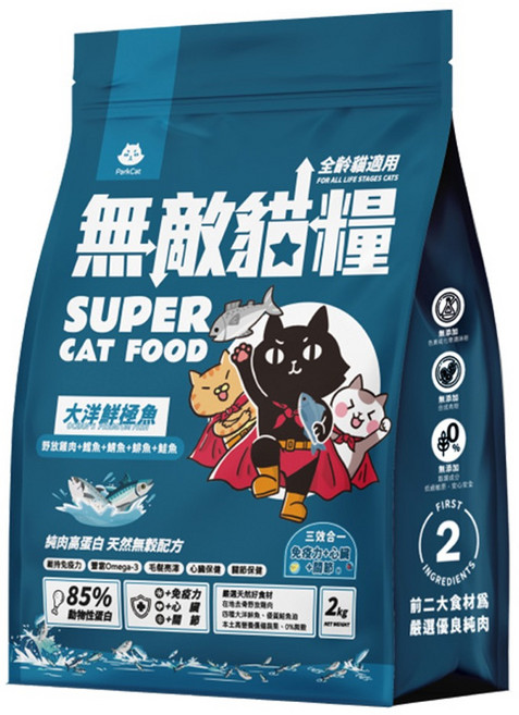 ParkCat 貓樂園 全齡貓 無穀天然高蛋白無敵貓糧, 2kg, 1袋, 大洋鮮極魚