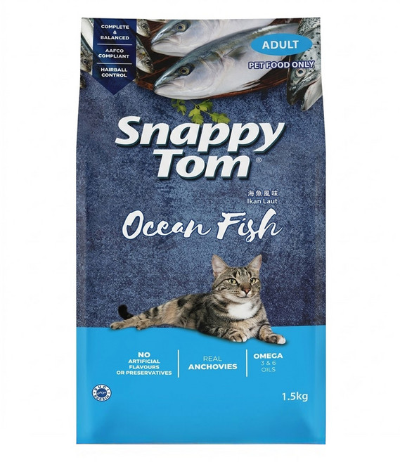 Snappy Tom 幸福貓 貓乾糧, 海魚風味, 1.5kg, 1袋