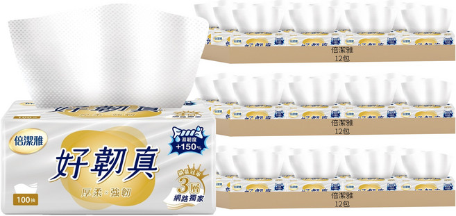 倍潔雅 好韌真 抽取式衛生紙 3層, 12包, 3袋