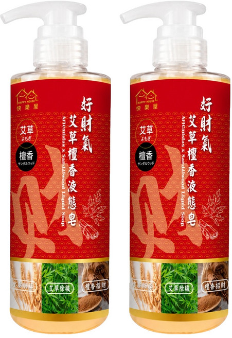 HAPPY HOUSE 快樂屋 好財氣 艾草檀香液態皂, 2個, 500ml