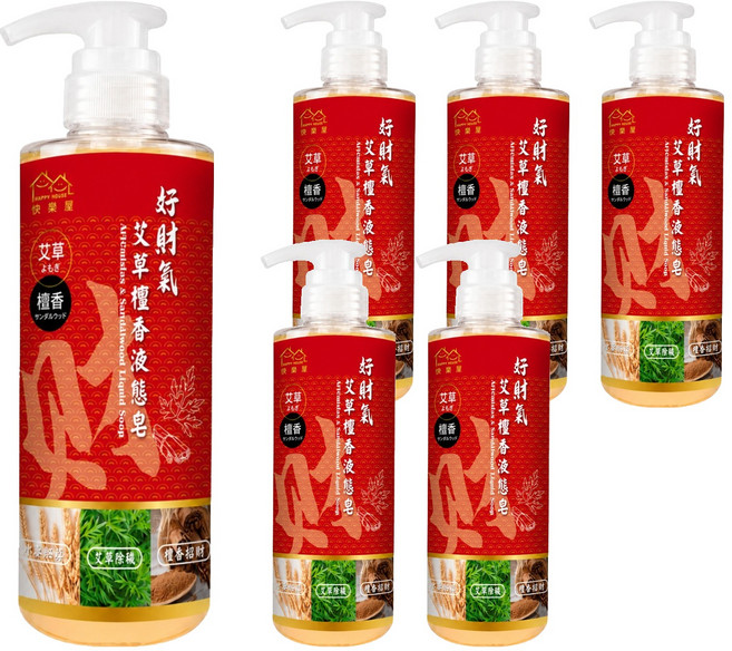HAPPY HOUSE 快樂屋 好財氣 艾草檀香液態皂, 6個, 500ml