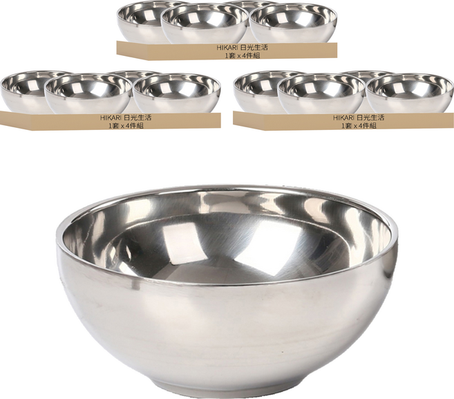 HIKARI 日光生活 ST隔熱碗4件組 H306-L 12cm, 3套, 銀色