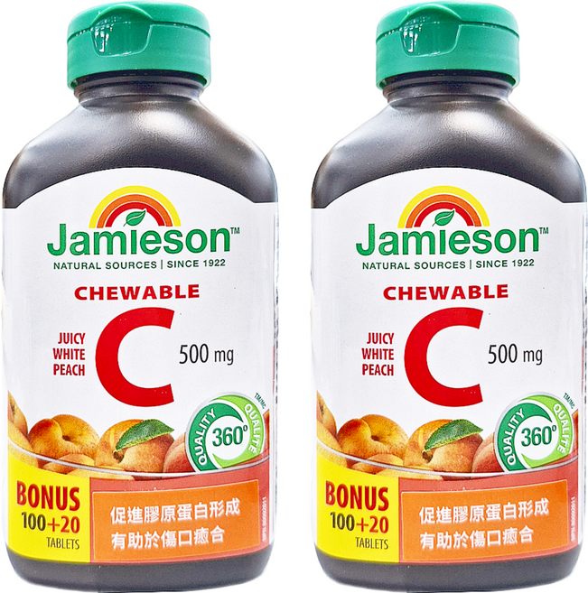 Jamieson 健美生 維生素C咀嚼錠 白桃風味, 120錠, 2罐