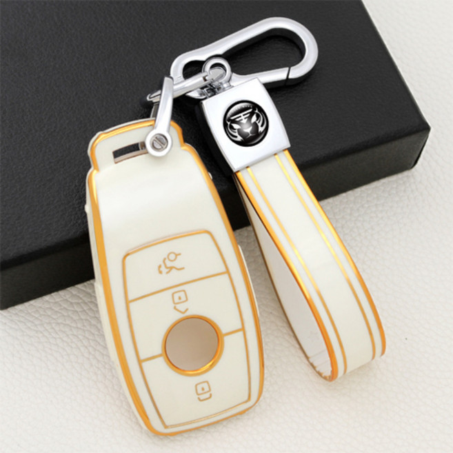 賓士相容 TPU 鑰匙殼 + 掛繩, 白色, 單一商品