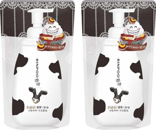 RINPOO 潤波 沐浴幕絲補充包 低脂牛奶, 700ml, 2包