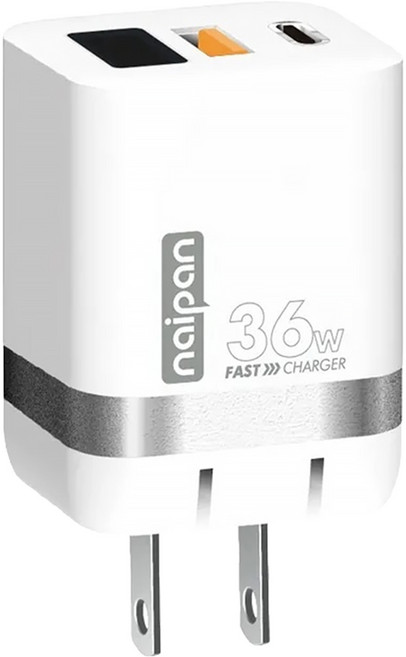 naipan 36W 2埠 1C1A 充電器 快速充電 數顯 GaN 技術 可折疊插腳 白色 1個