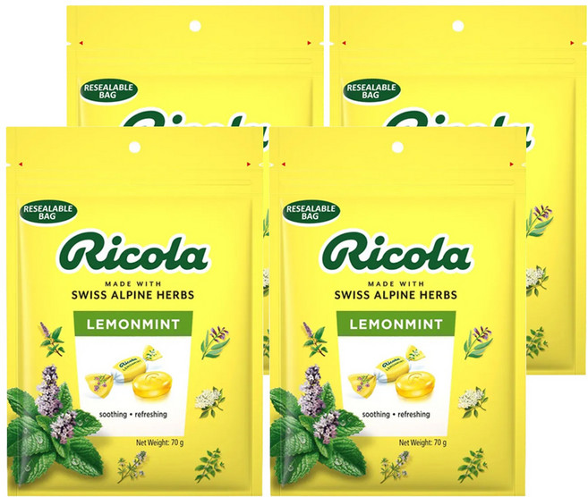 Ricola 利口樂 瑞士草本喉糖 檸檬風味, 70g, 4袋