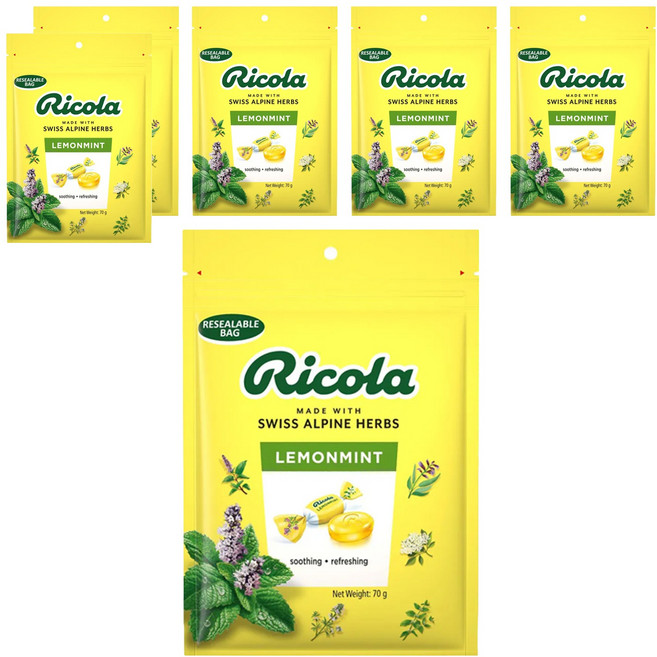 Ricola 利口樂 瑞士草本喉糖 檸檬風味, 70g, 6袋