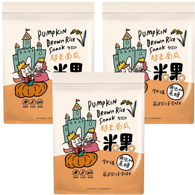 薌園 糙米米果, 南瓜, 70g, 3包