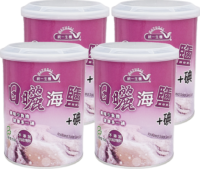 統一生機 日曬海鹽加碘, 600g, 4罐