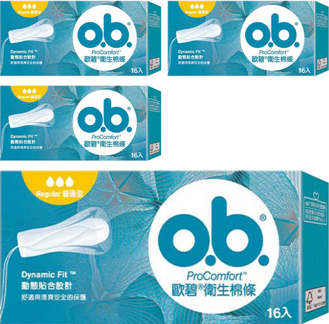 o.b. 歐碧 衛生棉條, 普通型, 16個, 4盒