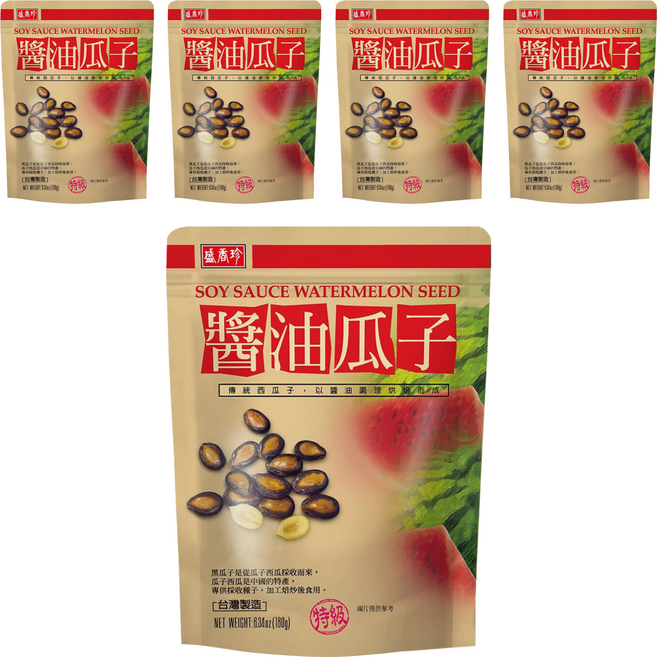 盛香珍 特級醬油瓜子, 180g, 5個